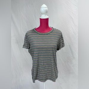 Loft Vintage Soft Striped Black and Pastel T-Shirt | Size L